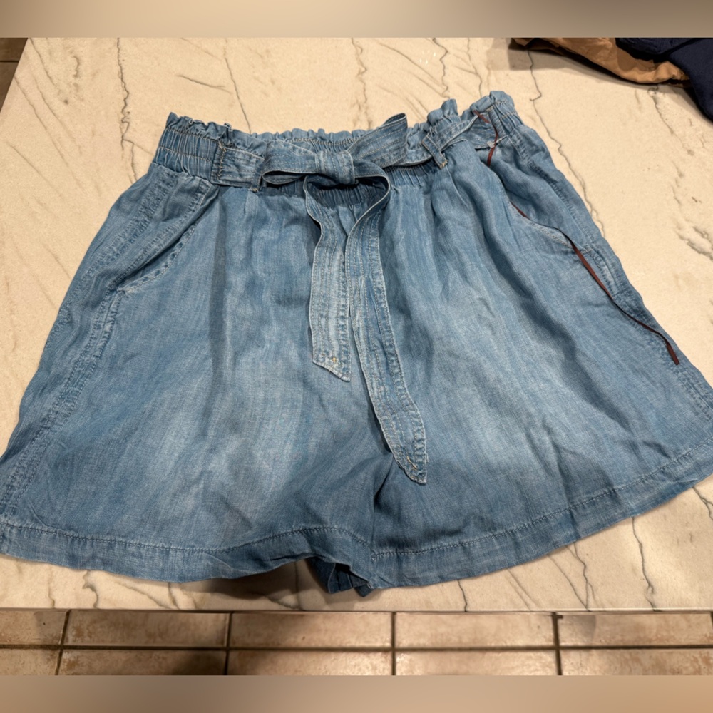 Knox Rose 100% Rayon Chambray Blue Pleated Waist Tie Chino Shorts Women XL - Picture 3 of 10